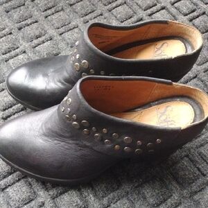 Sofft Black Leather Studded Mules